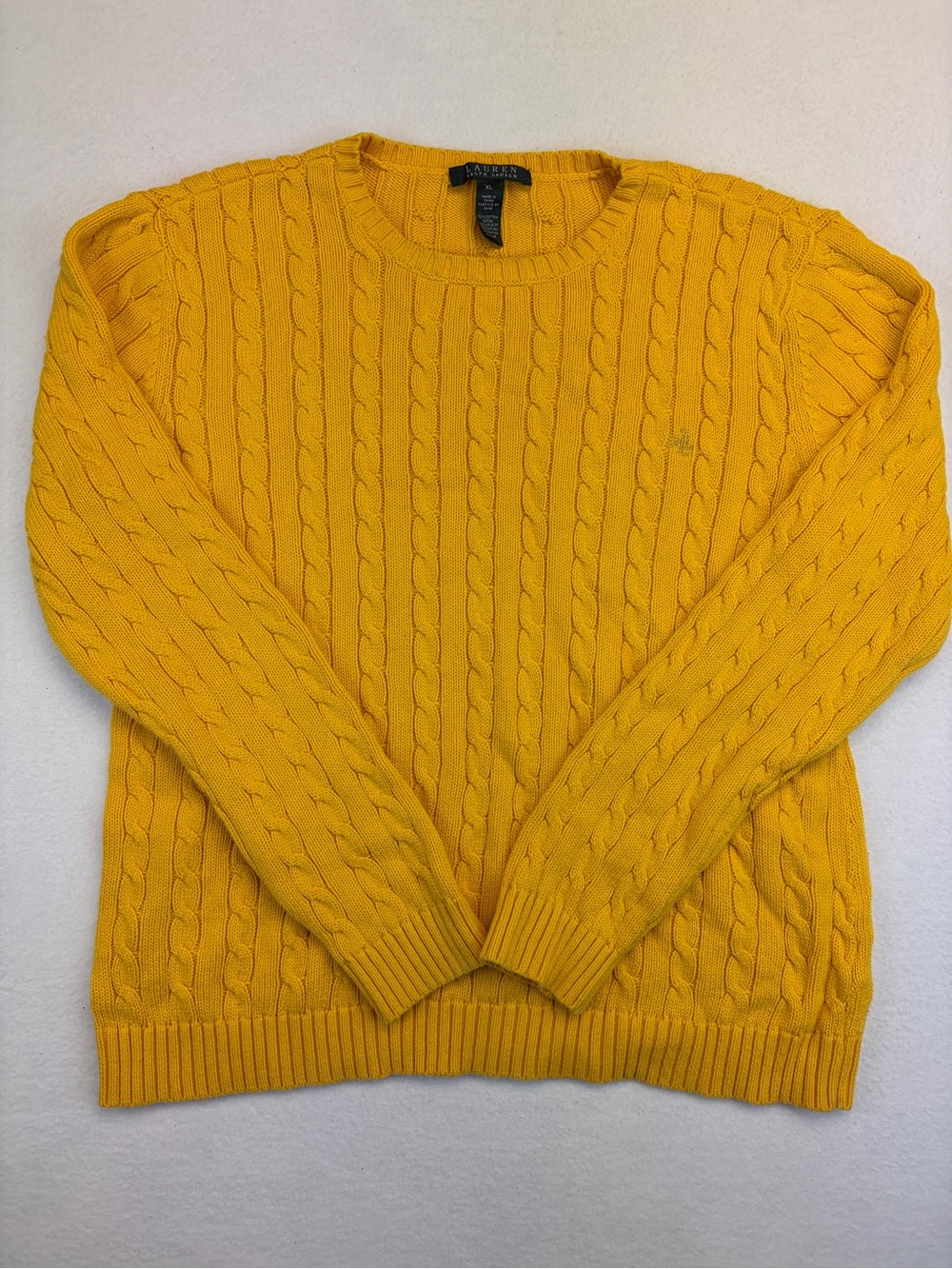 Lauren Ralph Lauren Women’s Cable Knit Crewneck Sweater Yellow XL Gold Preppy